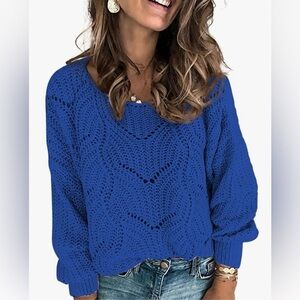 Dokotoo Women's Hollow Blue Cable Knit Pullover Crew Sweater Size M. NWT